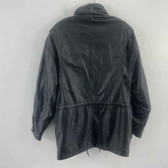 G III Men's Small Black Leather Vintage Zip-Up Drawstring Waist Jacket Preowned - Picture 2 of 6